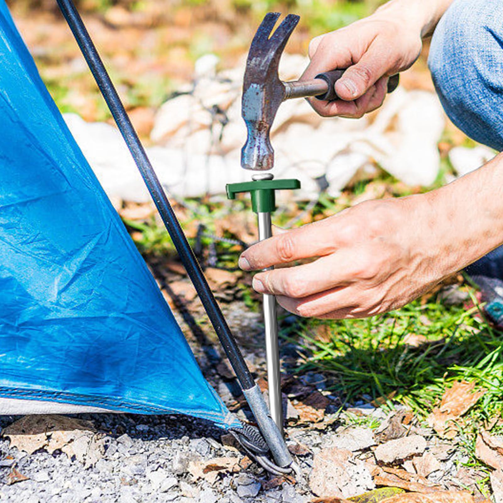Galvanized Rust-Proof Camping Family Tent Pop-Up Tent Stakes Ice Tools Heavy Duty 10-Pack with 4x10ft Rope and 1 Green Stopper