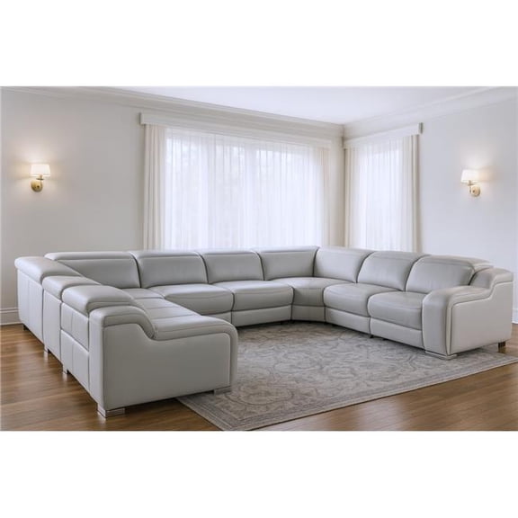 HomeRoots 632573 Light Gray Italian Leather Power Reclining U Shaped 8 Piece Corner Sectional with Console