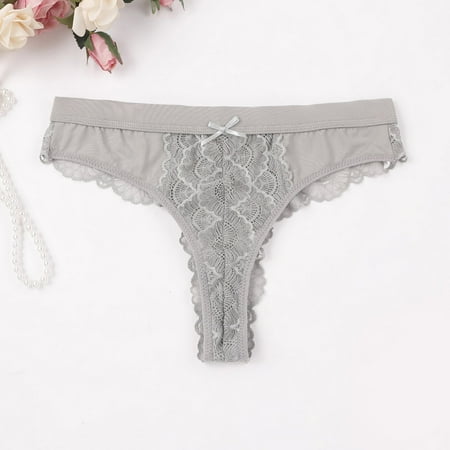 Panties for Women Microfiber Lace Sexy Thong Hollow Out Panties Silky Hipster Underwear