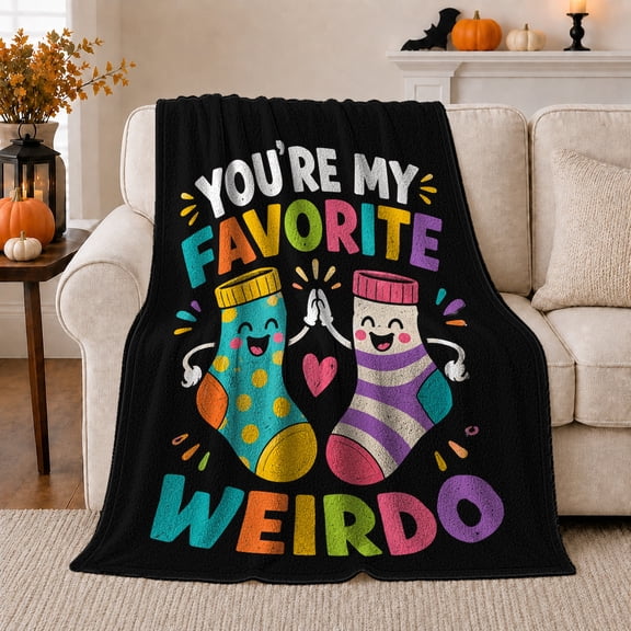 You'Re My Favorite Weirdo Sock Art, Cozy Typography Art Scene, Warm Flannel Blanket for Living Room and Reading Nook, Art Lovers Friendship Gift, Artistic Home Decor