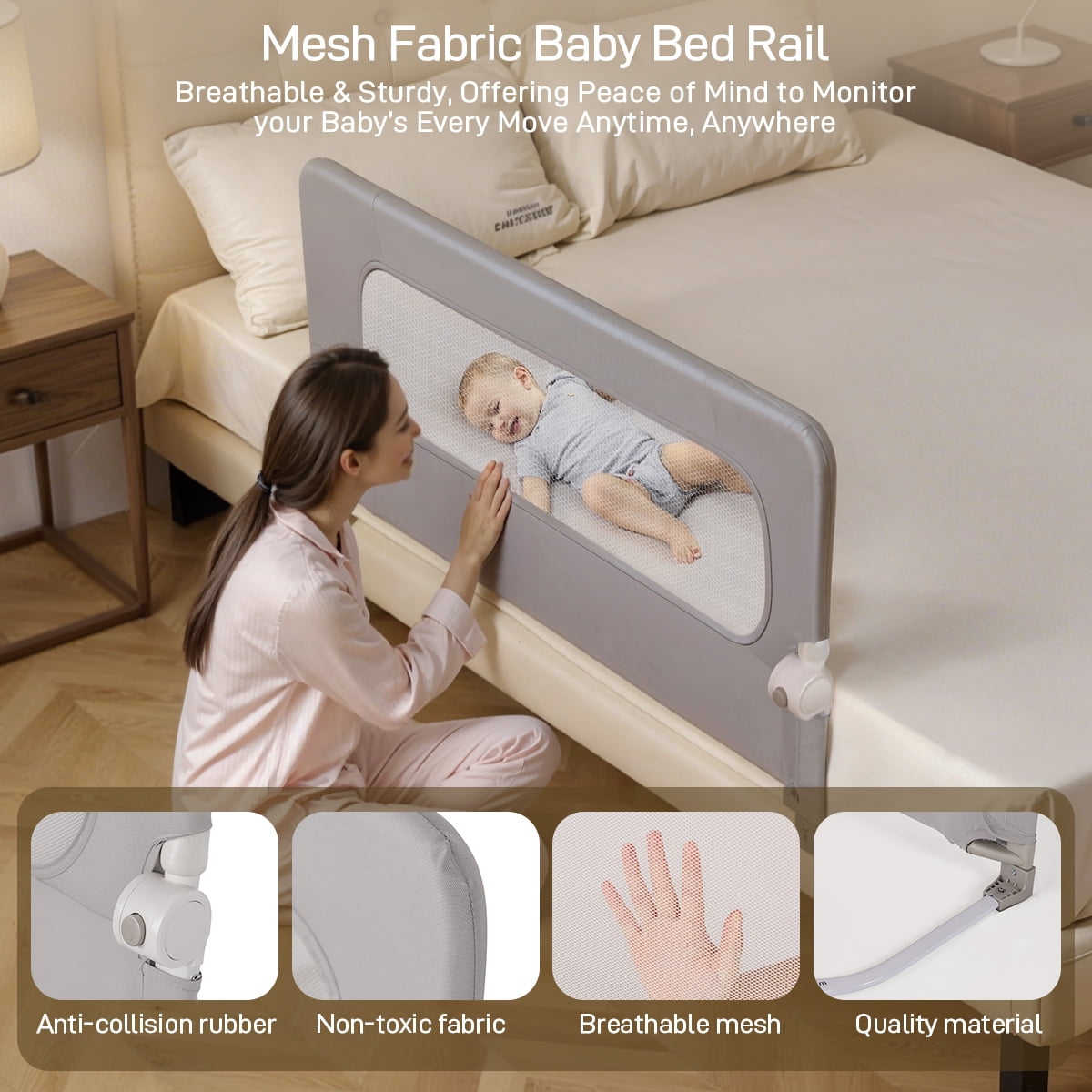 Bed Rail for Toddlers, Caveen 47" Toddler Bed Rails, Bed Rail Guard for Kids, Twin, Full, Queen Bed