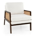 thumbnail image 1 of Costway Mid Century Modern Accent Chair Living Room Armchair with Rattan Arms Wooden Frame Brown, 1 of 8