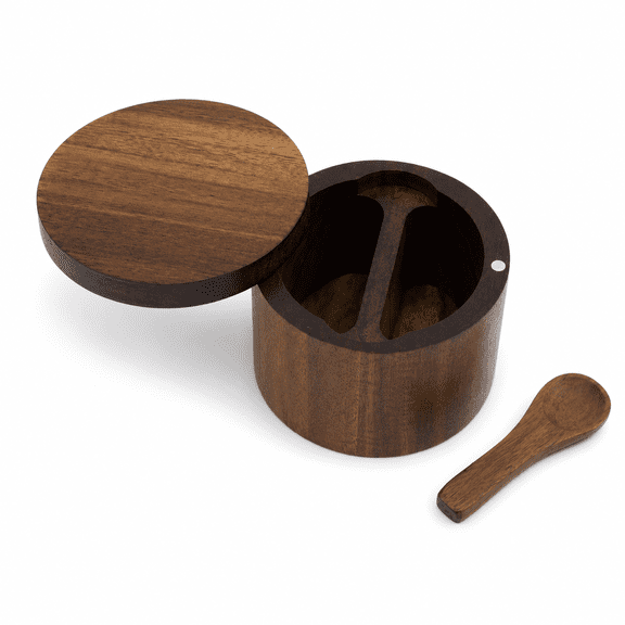 Kabuer Salt Cellar Box with Swivel Lid and Spoon, Dual Compartment Spice Container for Seasonings