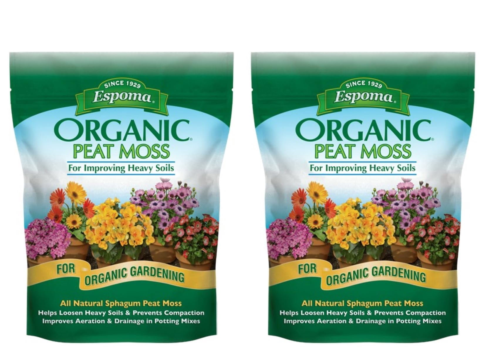 Espoma Organic Peat Moss; All-Natural Horticultural Grade Sphagnum Peat Moss Approved for Organic Gardening. Helps Improve Aeration & Moisture Retention. Promotes Root Growth – Pack of Two
