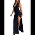 thumbnail image 3 of Vestido con Cuello en V Profundo y Cuello Halter para Mujer, Sin Mangas, Espalda Descubierta y Abertura. Negro XL, 3 of 9