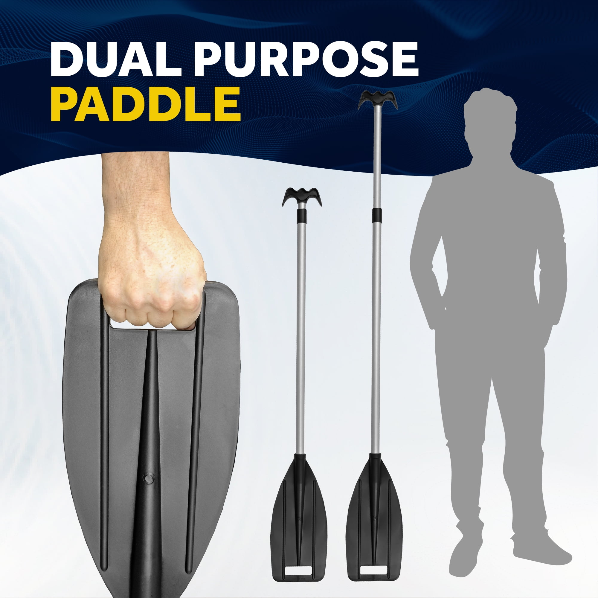 Five Oceans Canoe Paddle, 2-Pack Telescoping Canoe Paddles and Boat Hook, Black, Extend from 3.75 Ft. (45-inch) to 6 Ft.(72-inch), Aluminum Shaft, Reinforced Blade & Hook, Lightweight - FO1885-M2
