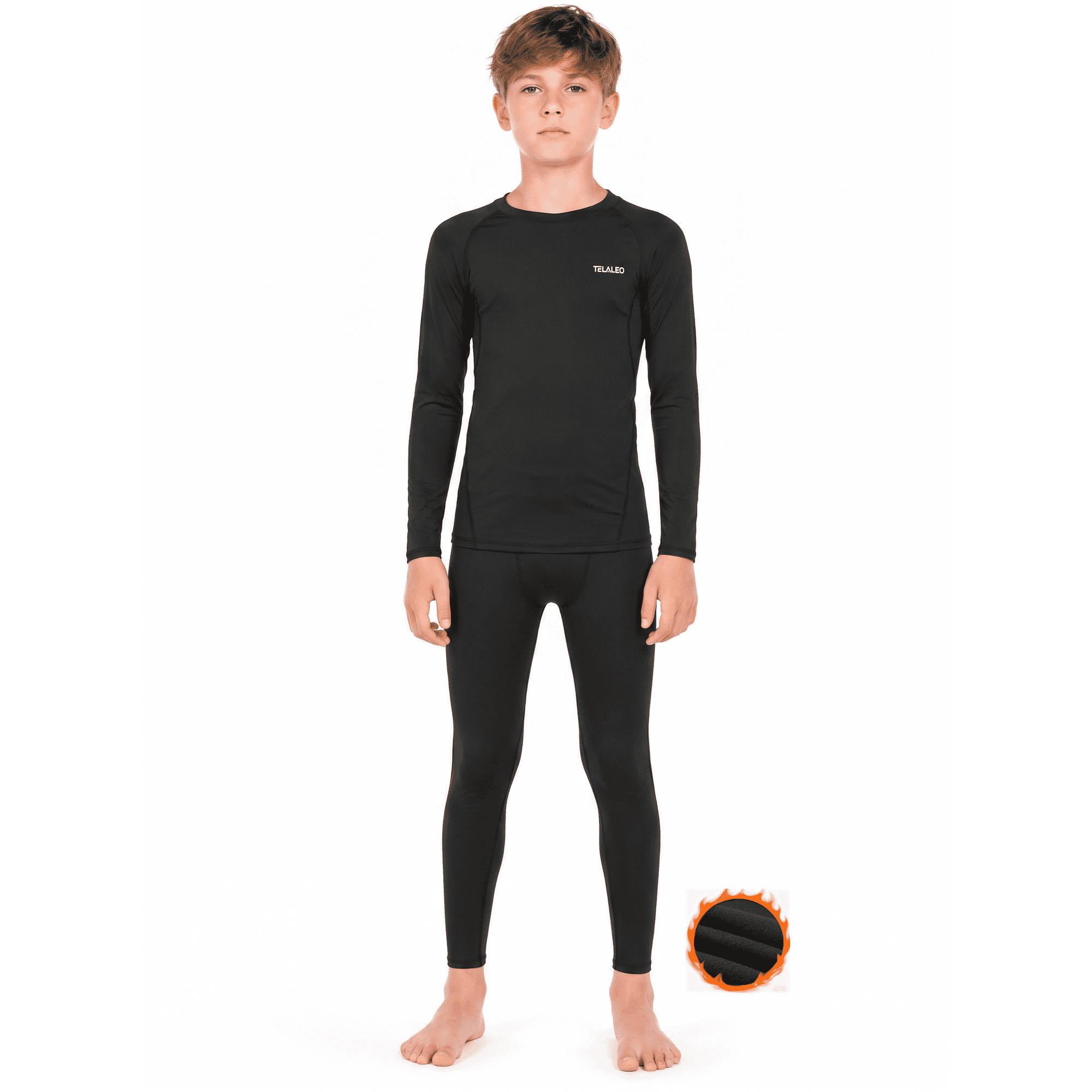 TELALEO Kids Thermal Underwear Set, Boys Girls Fleece Lined Compression Athletic Baselayer Long Sleeve Top & Leggings, Warm Winter Sports Base Layer for Ski Hiking Running，Size L