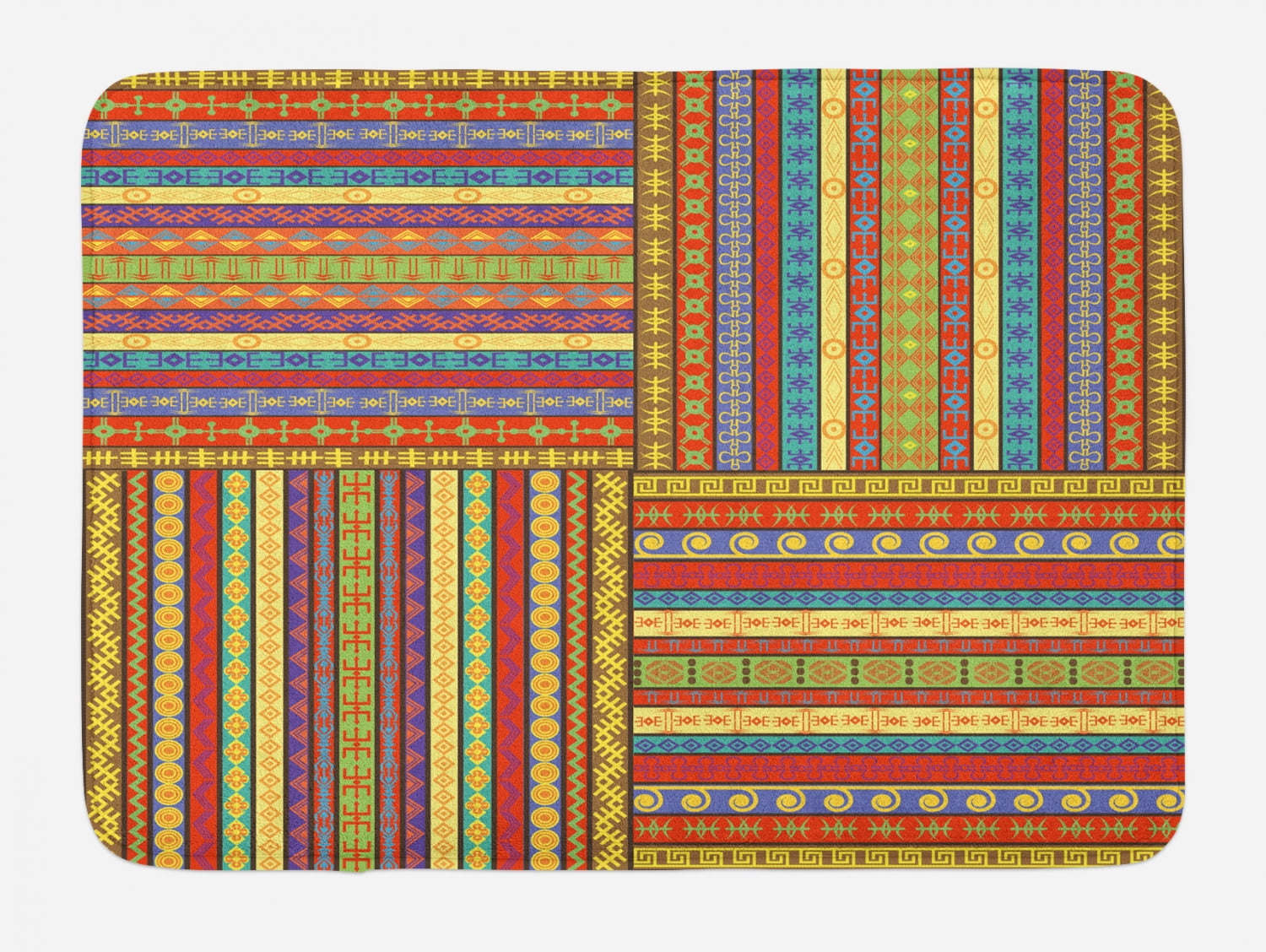 African Mat Pattern African Bath Mat, Set of Ethnic Borders Pattern Old Fashioned Ancient ...