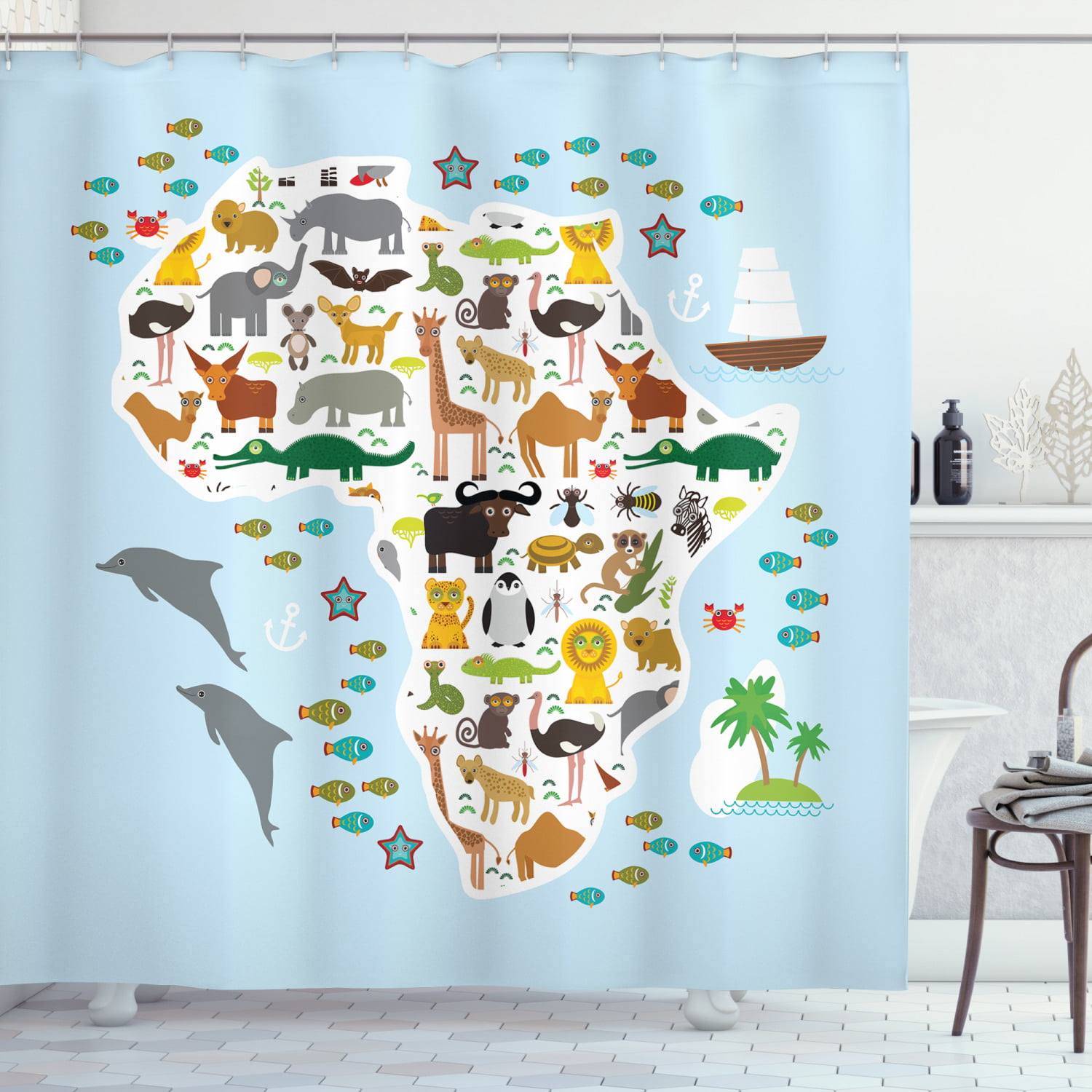 72x72" Cute Hippo Girl Waterproof Fabric Shower Curtain Set Bathroom Decor Hooks 