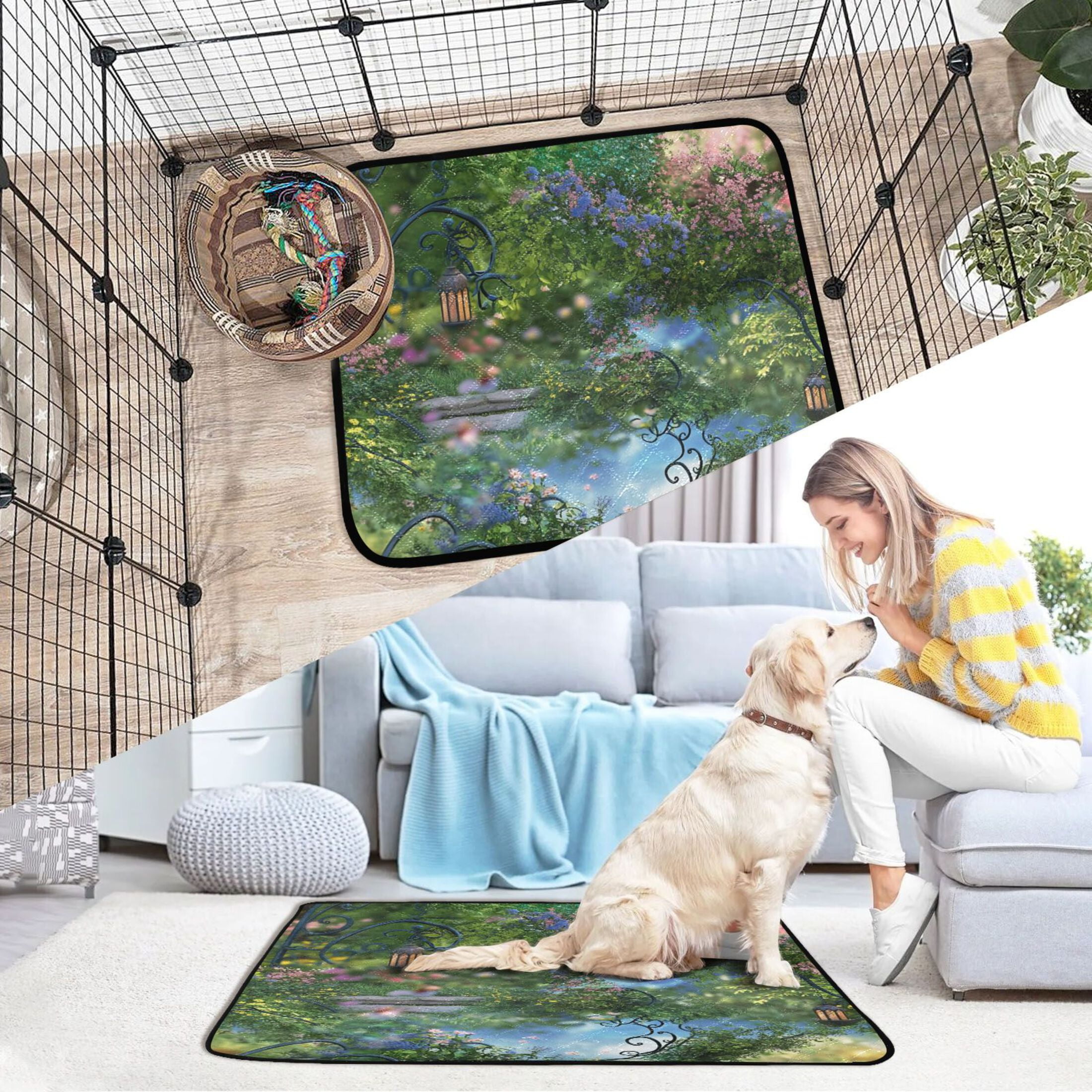 Washable Pet Pee Pads with Super Absorbent Reusable Training Pads for Dogs & Cats Magical Fairy Garden