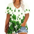 thumbnail image 3 of TKLPEHG Women Plus Size Tops St. Patricks Day Shirts V Neck Short Sleeve Tshirts Oversized Shamrock Print T Shirt (Z02_Green,XXXXXL), 3 of 5