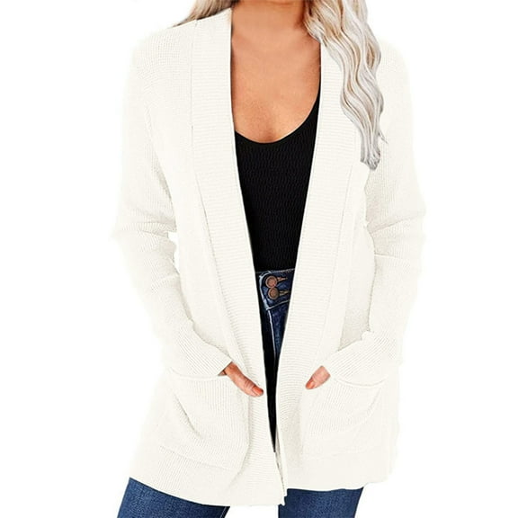Tarylea Tops for Women Ribbed Knitted V Neck Cardigan with Pockets Long Sleeve Solid Color Sweater Loose Casual Wear