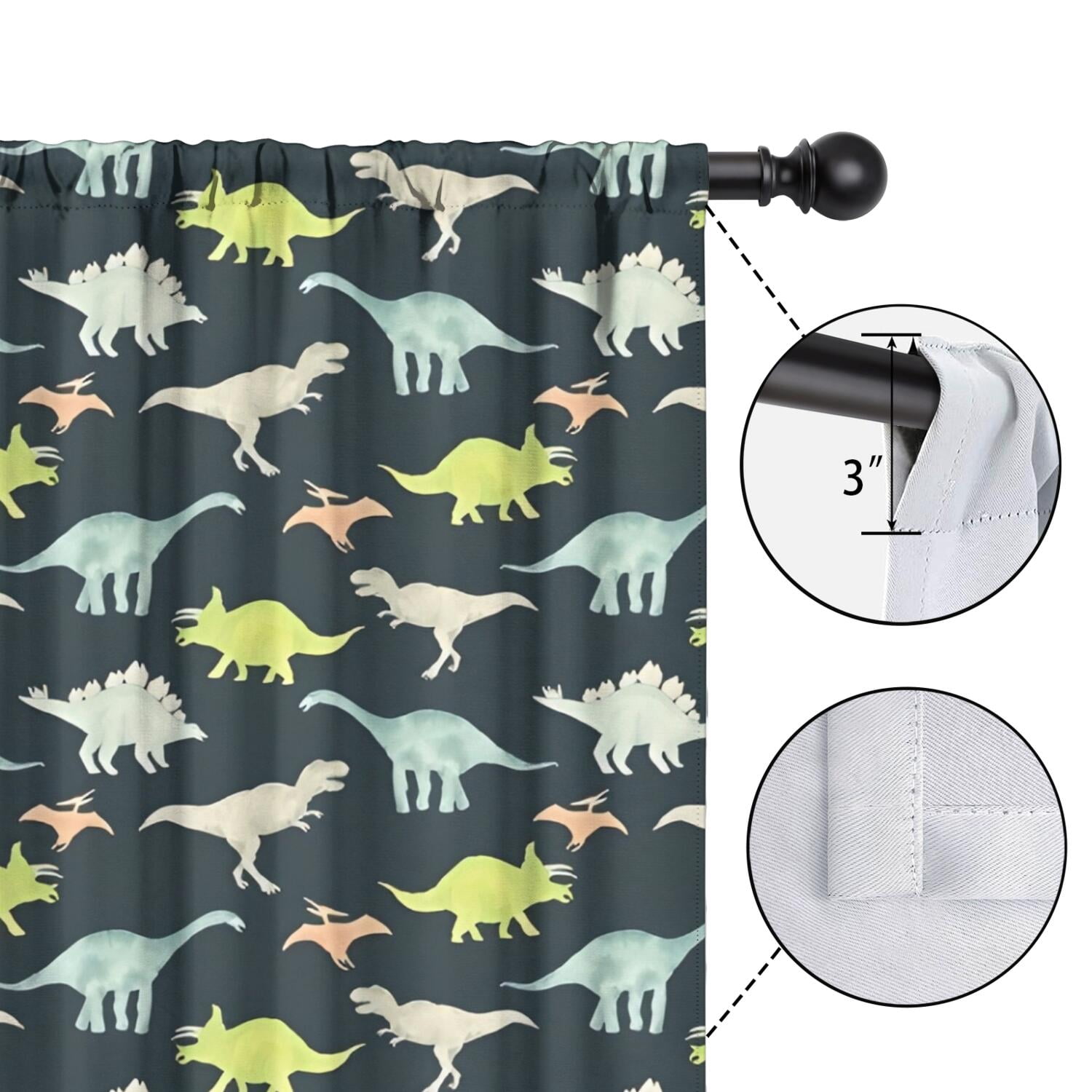 Blackout Kids Curtains,Dark Watercolor Dinosaur Pattern Childrens Insulated Curtains Set Of 2,Bedroom Essentials,Toddler Room Decor 42"x54"