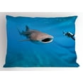thumbnail image 1 of Shark Pillow Sham Giant Whale Shark and Underwater Photographer in Wildlife Diving Image, Decorative Standard Queen Size Printed Pillowcase, 30 X 20 Inches, Violet Blue Pale Grey, by Ambesonne, 1 of 2