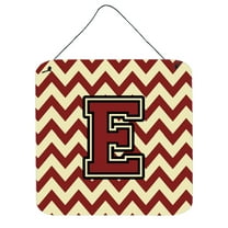 Letter E Chevron Maroon and Gold Wall or Door Hanging Prints