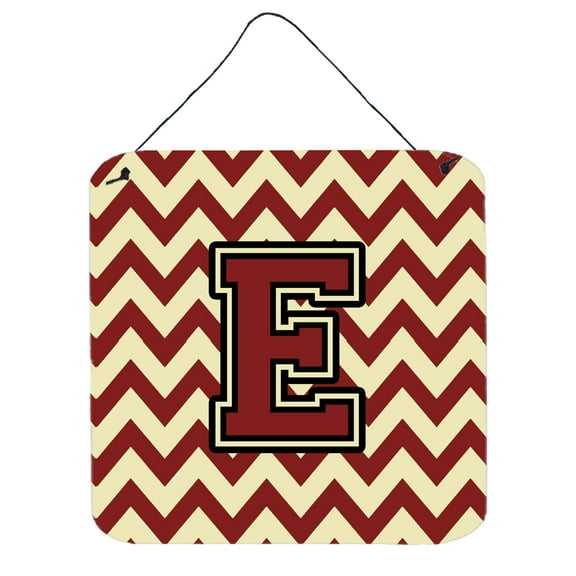 Letter E Chevron Maroon and Gold Wall or Door Hanging Prints