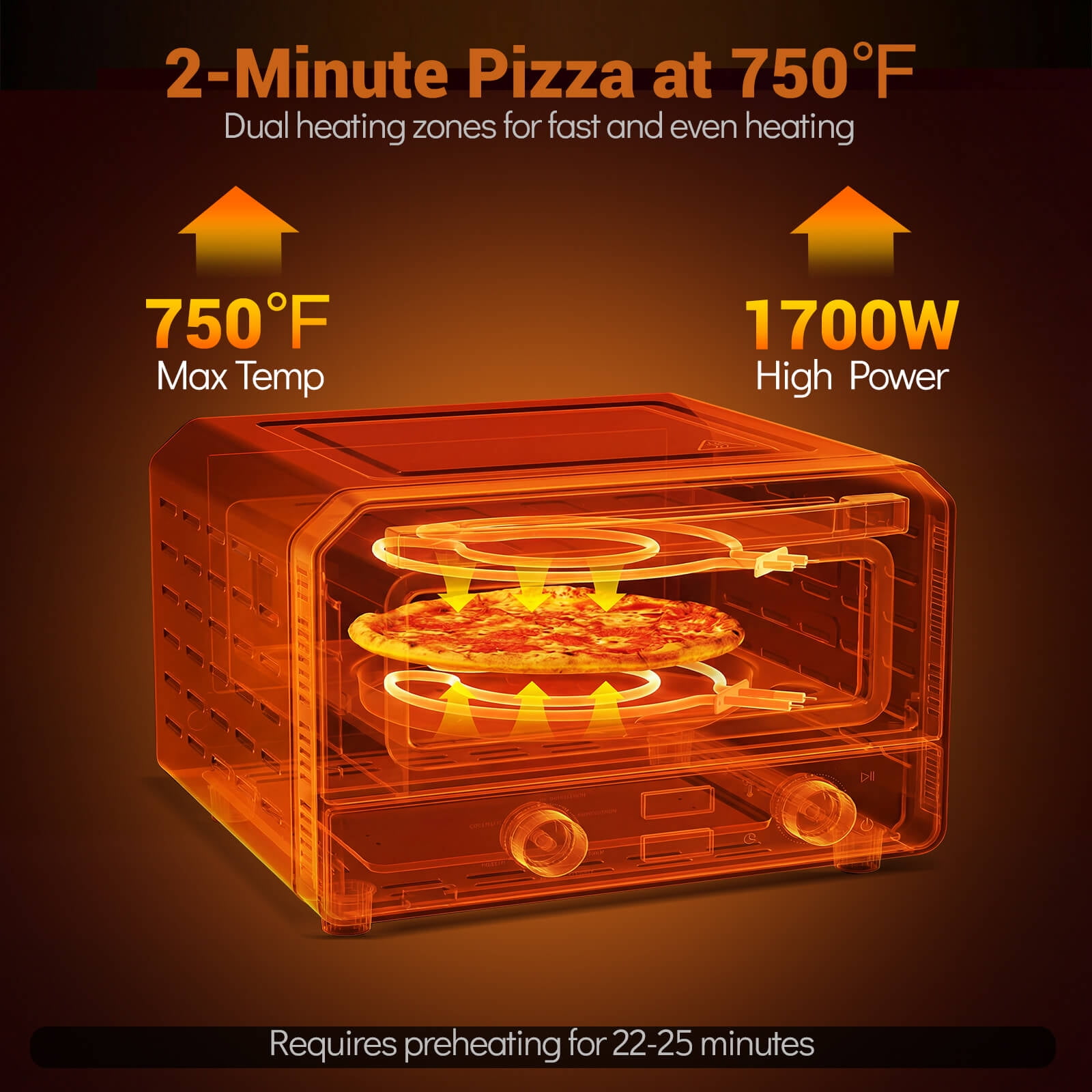 Costway Pizza Oven for 12” Pizzas with 6 Presets & 2-Min Rapid Baking Heats up to 750℉