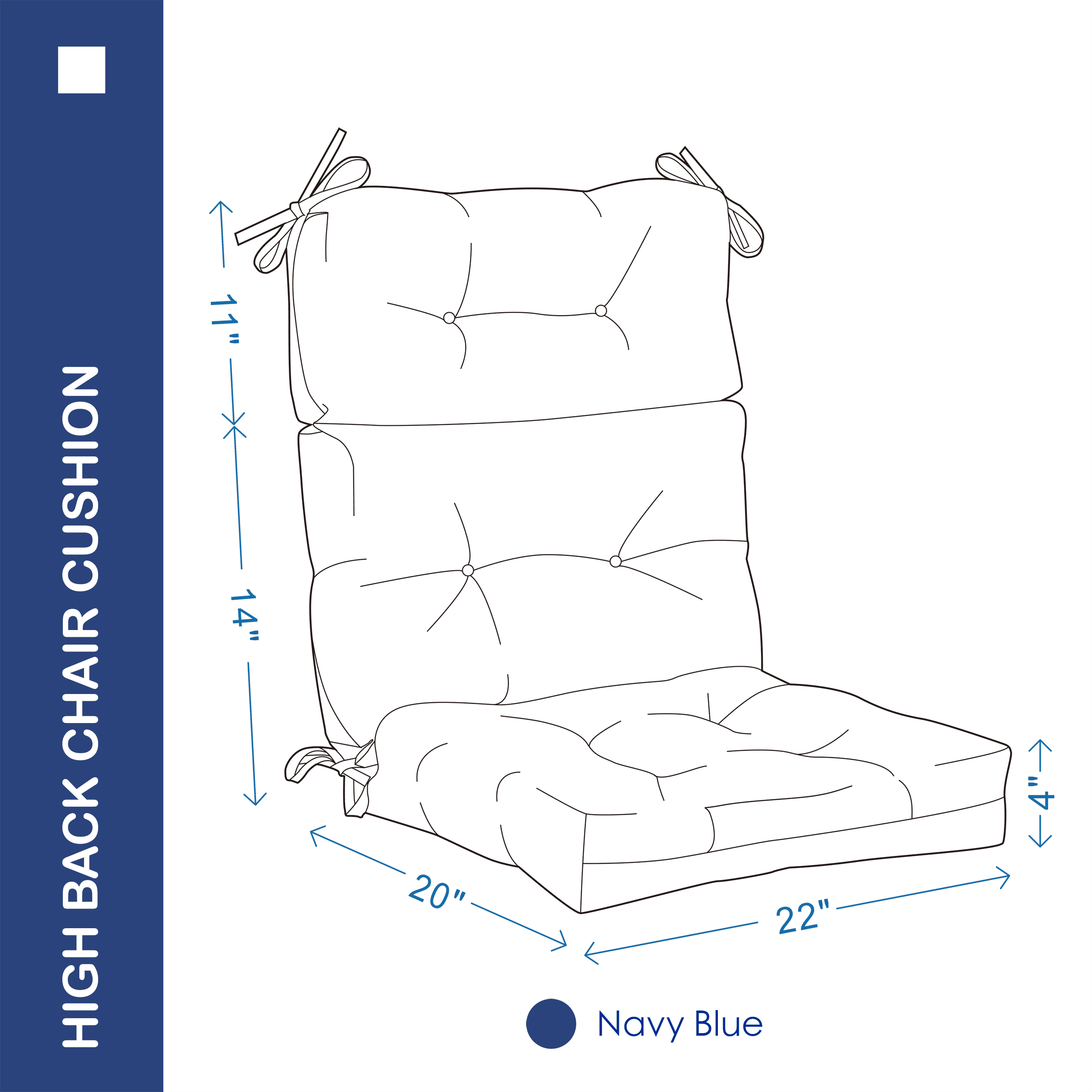 YOOZEKU Outdoor High Back Adirondack Rocking Chair Cushions set of 2,Waterproof Tufted Patio Seat Cushions for Outdoor Furniture with Ties,45x22 Inch, Navy Blue