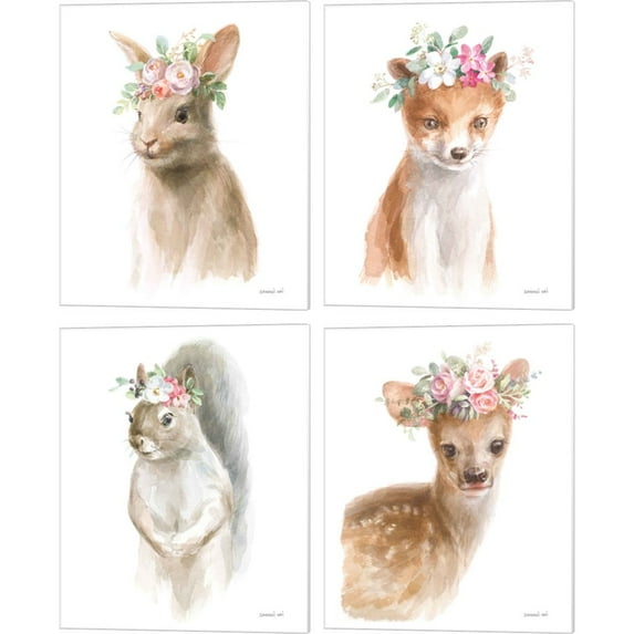 Great Art Now Wild for Flowers by Danhui Nai 4 Piece Canvas Art Set Each 12"W x 15"H