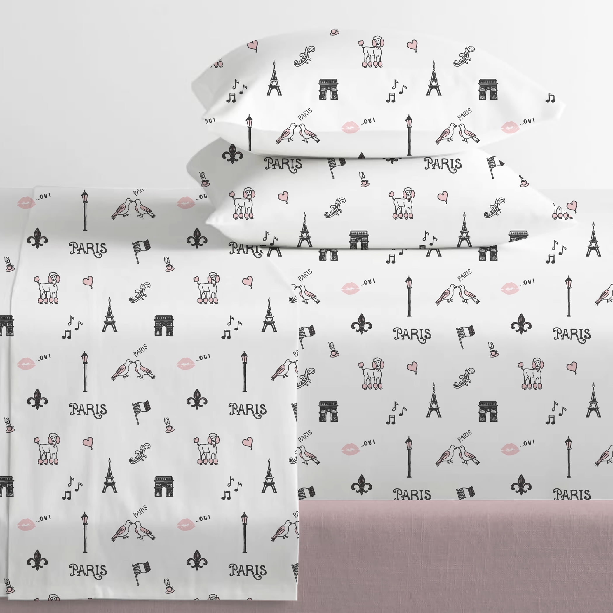 BCBG Discovering Paris Sheets Set Extra Soft Bonjour Paris Eiffel Tower Patterned Sheets, Easy Fit, Breathable & Wrinkle Free, Whimsical, Fade Resistant Kids Paris Bedding (Paris, Twin, 3-Piece)