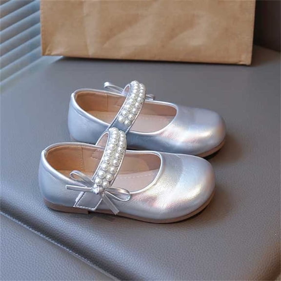 FSYBOA Girls Dress Shoes Size 13(Little Kids), Fashion Hook and Loop Strap Non Slip Soft Soled Kids School Uniform Shoes Silver