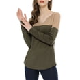 thumbnail image 2 of Camiseta casual de color bloque de manga larga con escote en V dividido para mujeres INSPIRE CHIC XL caqui, 2 of 7