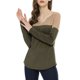 thumbnail image 2 of Camiseta casual de color bloque de manga larga con escote en V dividido para mujeres INSPIRE CHIC XL caqui, 2 of 7