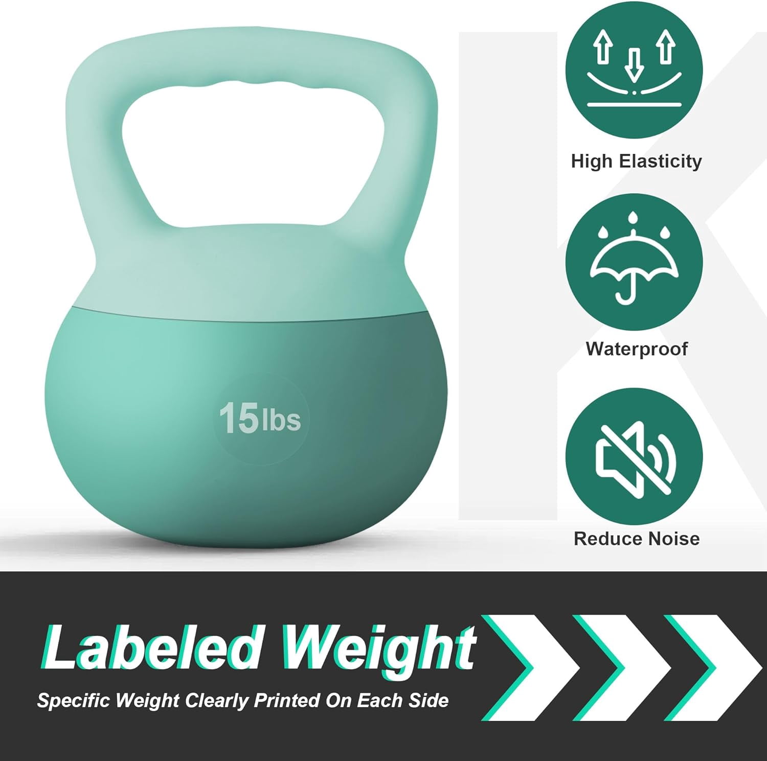 Soges Soft Kettlebells,Iron Sand Filled Weights Strength Training Kettlebells,Shock-Proof Weights and Wide-Grip Handle,Fitness Soft Kettlebells for Women Men,Home Gym Kettlebells,Green,15LBS