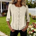 thumbnail image 7 of Plus Size Womens Clothes Kelon Women's Embroidered Cotton Linen Button Top Crew Neck 3/4 Sleeve T-Shirt 2026 Spring Summer Fashion Clothes, M, 7 of 7