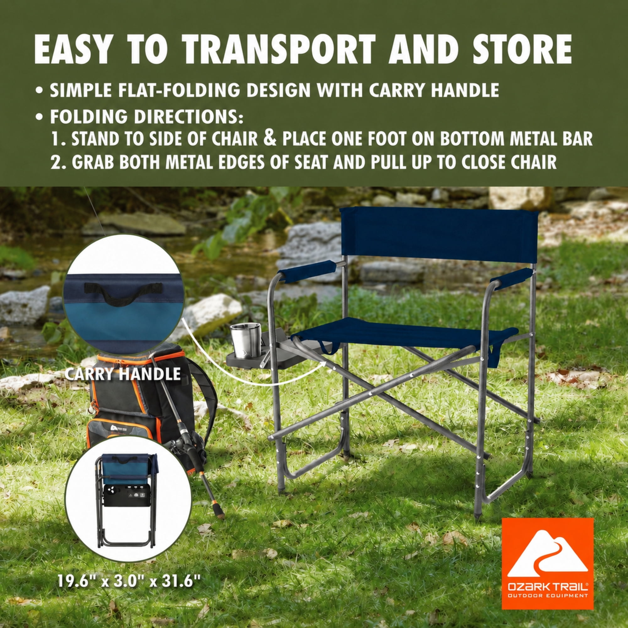 Ozark Trail Director Chair with Side Table, Navy