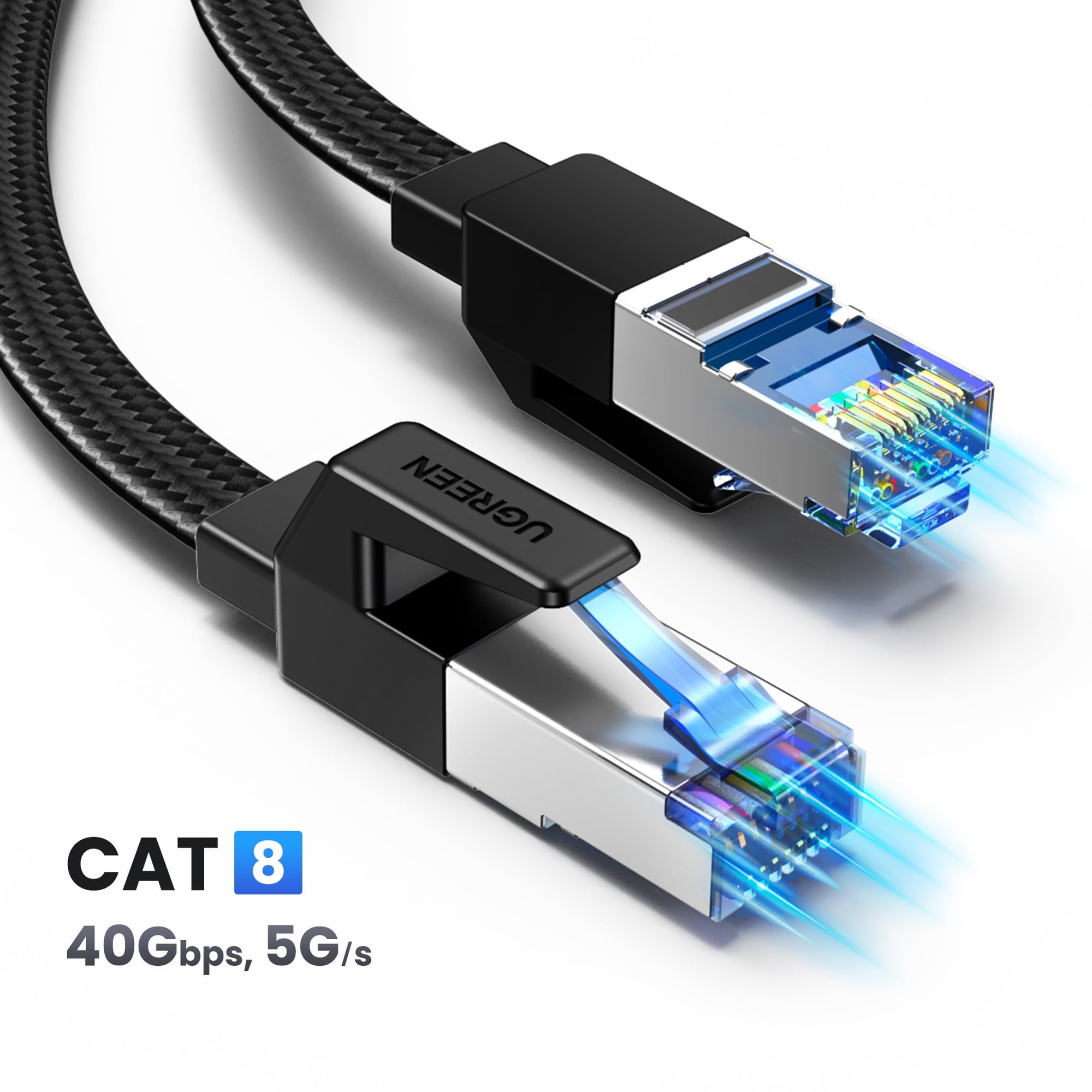 UGREEN Cat 8 High Speed Ethernet Cable, Flat Durable Nylon Braided Network Cable, 10 FT
