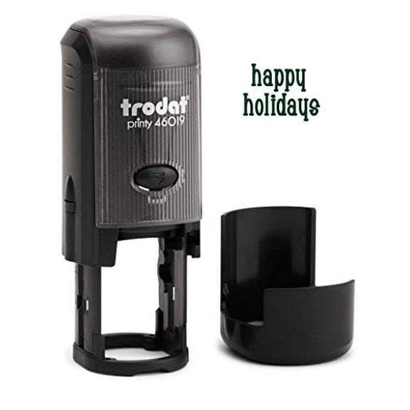 Round Teacher Stamp, Holiday, 3/4" Self-Inking Rubber Stamp - Happy Holidays - Green Ink