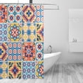 thumbnail image 2 of Coolnut Vintage Talavera Ceramic Tile Shower Curtain Bathroom Decor Watercolor Shower Curtain Sets Fabric Cloth Bathroom Curtains with Hooks 60x72 Inch, 2 of 6