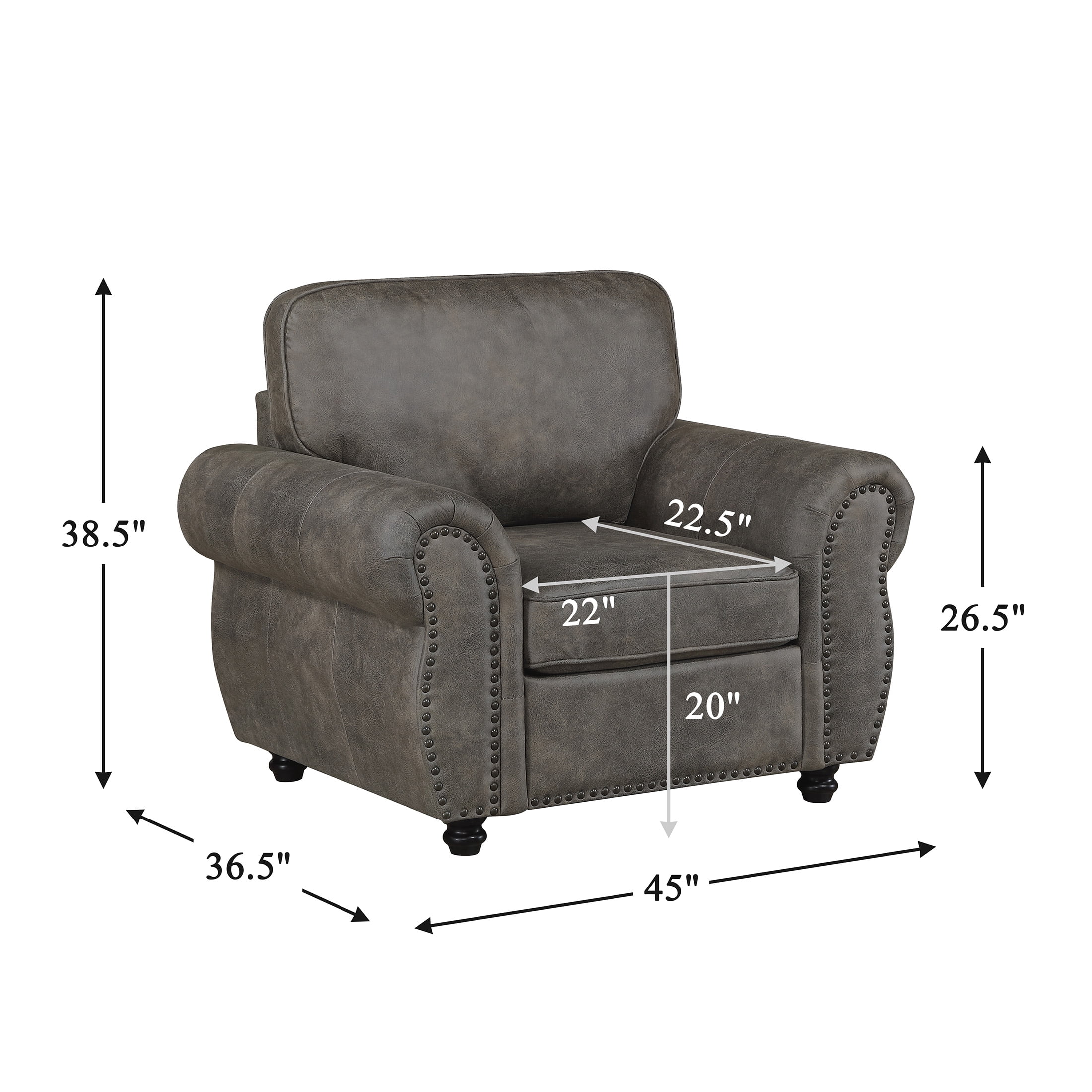 OakvillePark Solvane Microfiber Chair with Rolled Arm, Nailhead Trim, Brownish Gray