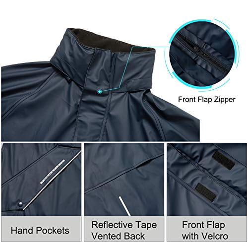 TOWN&FIELD Rain Suits for Fishing Waterproof Rain Gear for Men Women Heavy Duty Rain Coat Jacket with Pants/ Overalls(Navy,M)