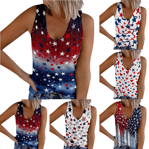 Helii Women's American Flag Tank Tops 4th of July Sleeveless USA Flag Shirts Casual Racerback Stars and Stripes Patriotic T Shirts Dark Blue L