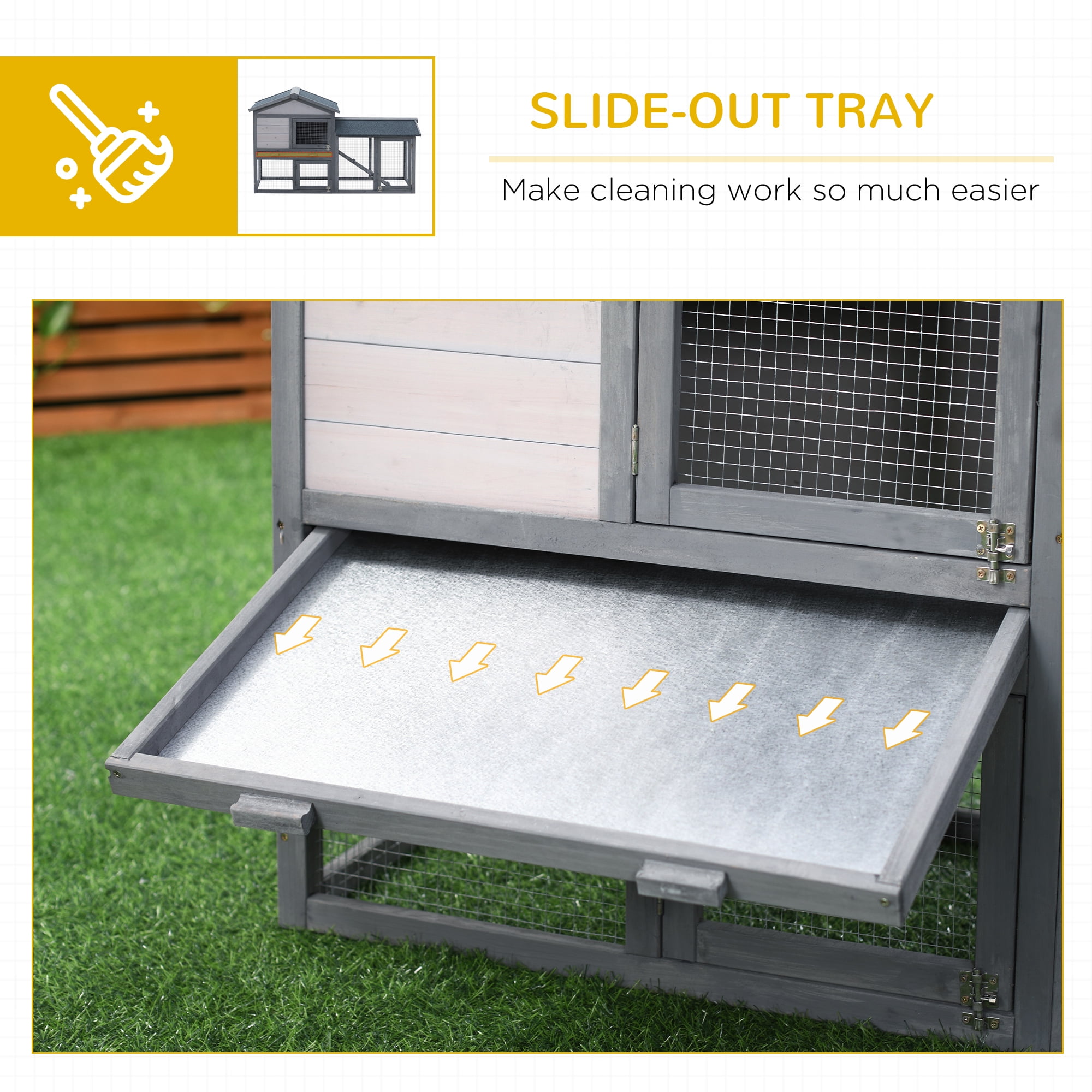 58" Rabbit Hutch, Wooden Bunny Hutch, Guinea Pig Cage, Small Animal Enclosure with Run Area, Removable Tray, Asphalt Roof, Lockable Doors and Ramp, Dark Gray