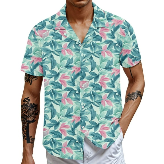 Casual Men's Hawaiian Short Sleeve Shirt Tropical Floral Print