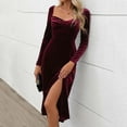 thumbnail image 5 of BVOFAR Women's Velvet Long Sleeve Dress Square Neck Bodycon Long Dresses High Slit Solid Color Vintage Gowns Cocktail Party Dress, 5 of 9