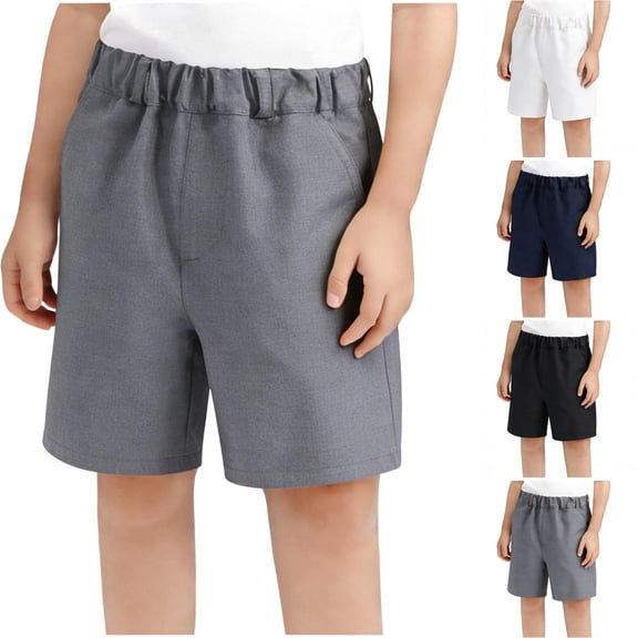 LIBRCLO Kids Shorts for Boys Size 11 Years Elastic Waist Wrinkle Free Shorts School Uniform Casual Dress Pants Gray