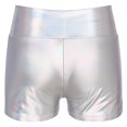 thumbnail image 2 of Miaeowve Women's Shiny Metallic Leather Yoga Booty Shorts Hot Pants Rave Party Club Bottoms Silver B XL, 2 of 7
