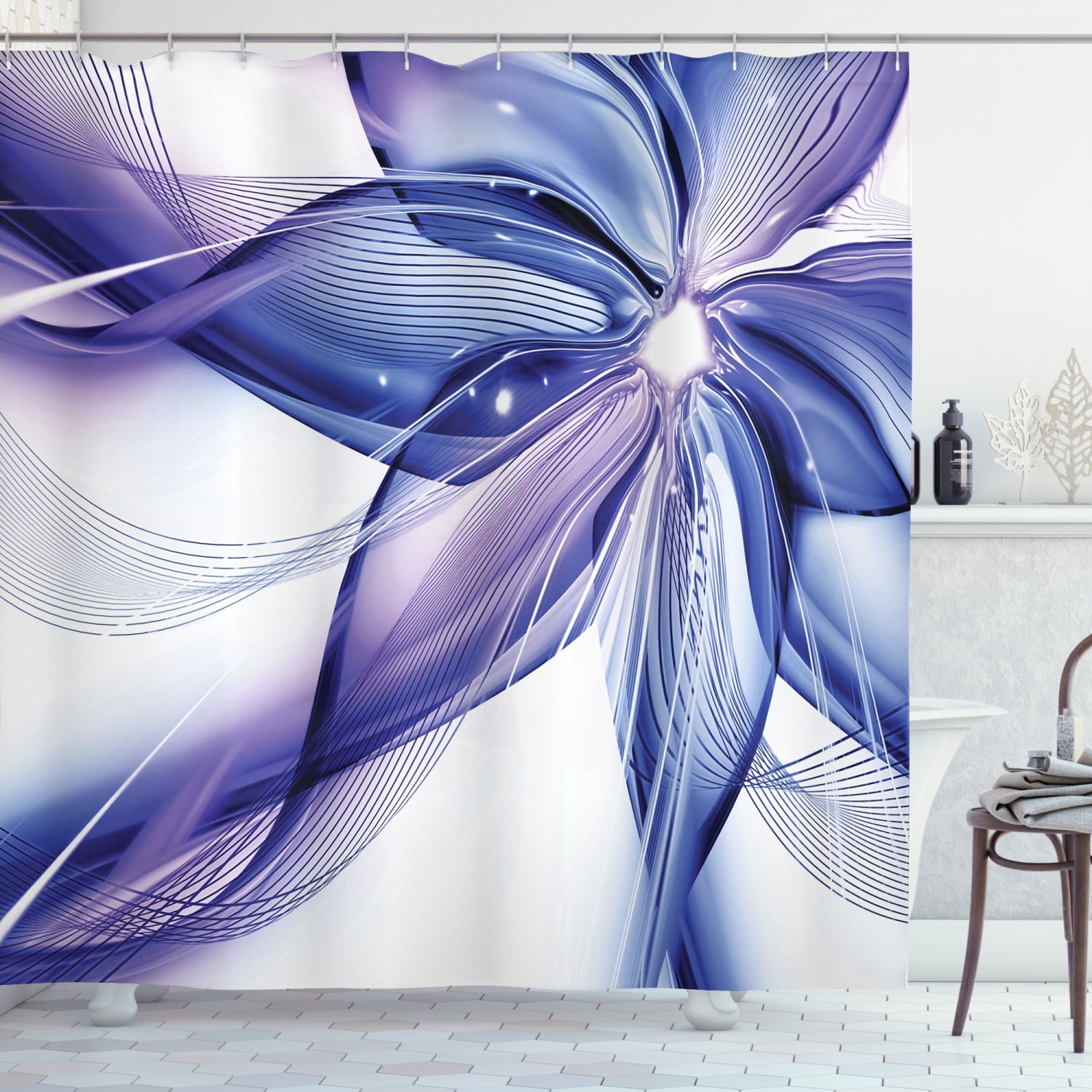 Purple Flower Vine Stone Wall Shower Curtain Waterproof Fabric & Hooks Bathroom 