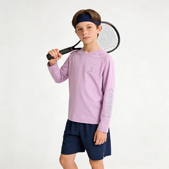 Xdegoge Boys Athletic Long Sleeve T-Shirt Moisture Wicking Quick Dry Tops Comfort Sport Activewear for Tennis Training