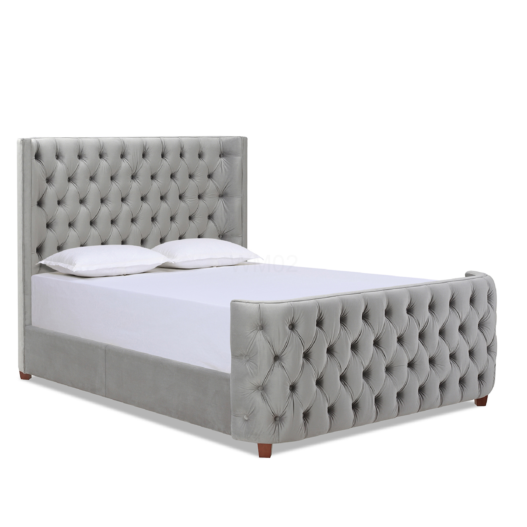 Luxury Velvet Upholstered Queen Bed Frame with Wingback Headboard for Modern Bedroom
