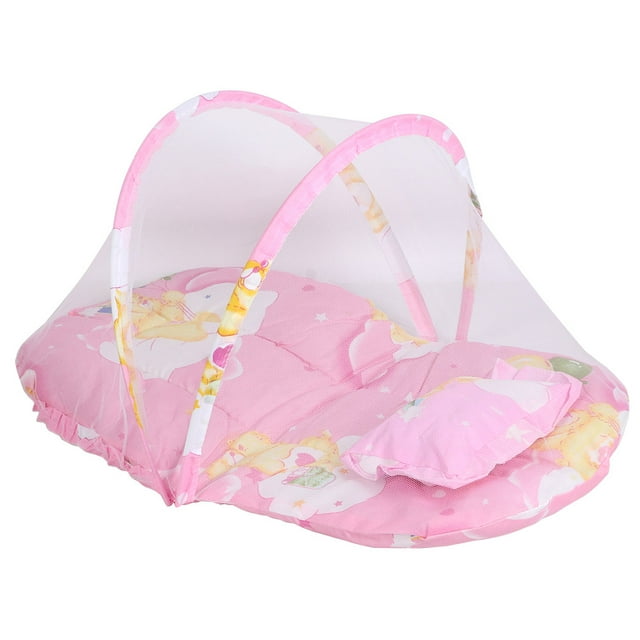 Filet pour Enfants Filet Portable Pliant Mignon Motif Dessin Animé Filet pour Bébé avec Coussin de Couchage Oreiller Rose 75x45x40cm
