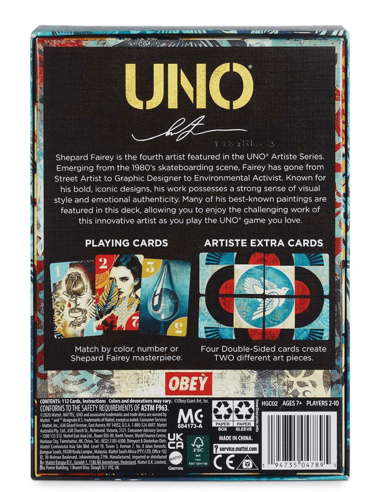 Mattel UNO Artiste Shepard Fairey Child Card Game, Paper, 5"
