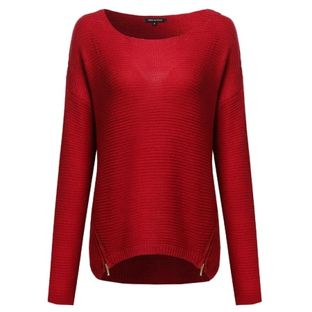 - FashionOutfit Women's Basic Chunky Knit Sweater With Side Zippers
