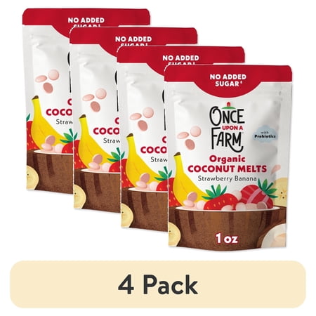 (4 pack) Once Upon a Farm Organic Coconut Melts, Strawberry Banana, 1oz Bag