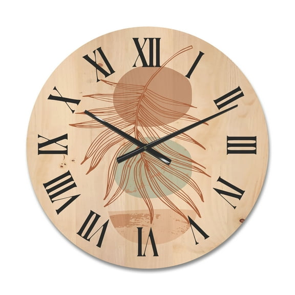 Designart 'Sun and Moon Shapes In Retro Terracotta Tones II' Modern Wood Wall Clock