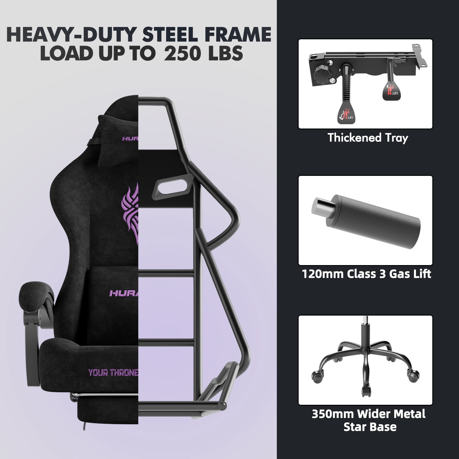 SOONTRANS Black Gaming Chair for Adult, Velvet Fabric Ergonomic Comfortable Video Gamer Chair with Footrest, Reclining Office Computer Desk Game Chairs with Massage Lumbar Cushion, Headrest